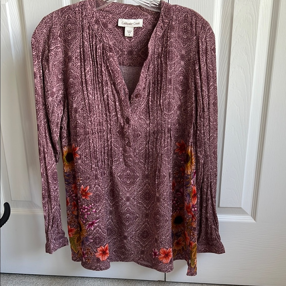 Coldwater Creek Pink Long Sleeve Embellished Blouse